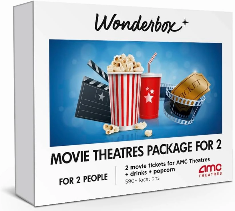Wonderbox  AMC Movie Theatres Tickets Package for 2  2 Tickets, 2 Drinks,1 Popcorn to Share  Original Gift Idea - Experience Gift - 600 Locations in The US home cinema system,5.1 home theater,surround sound package,