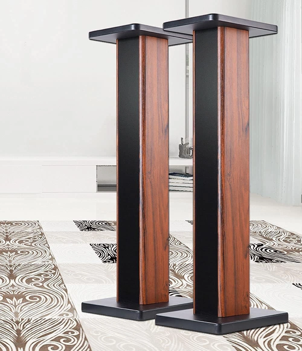 Wood Grain Speaker Stands 36 Inch Universal Floor Speaker Stand Pair Heavy Duty Hollowed Stands for Home Theater Speakers with Sand Filling Tuning Function - Pair