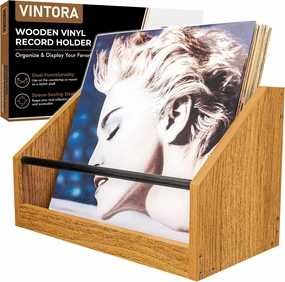 Wooden Vinyl Record Holder - Freestanding Vinyl Record Storage or Wall Mount Shelf - Retro Style Wall Display - Organizer for 30 x 12 Inch Records vinyl storage,record holder,LP organizer,
