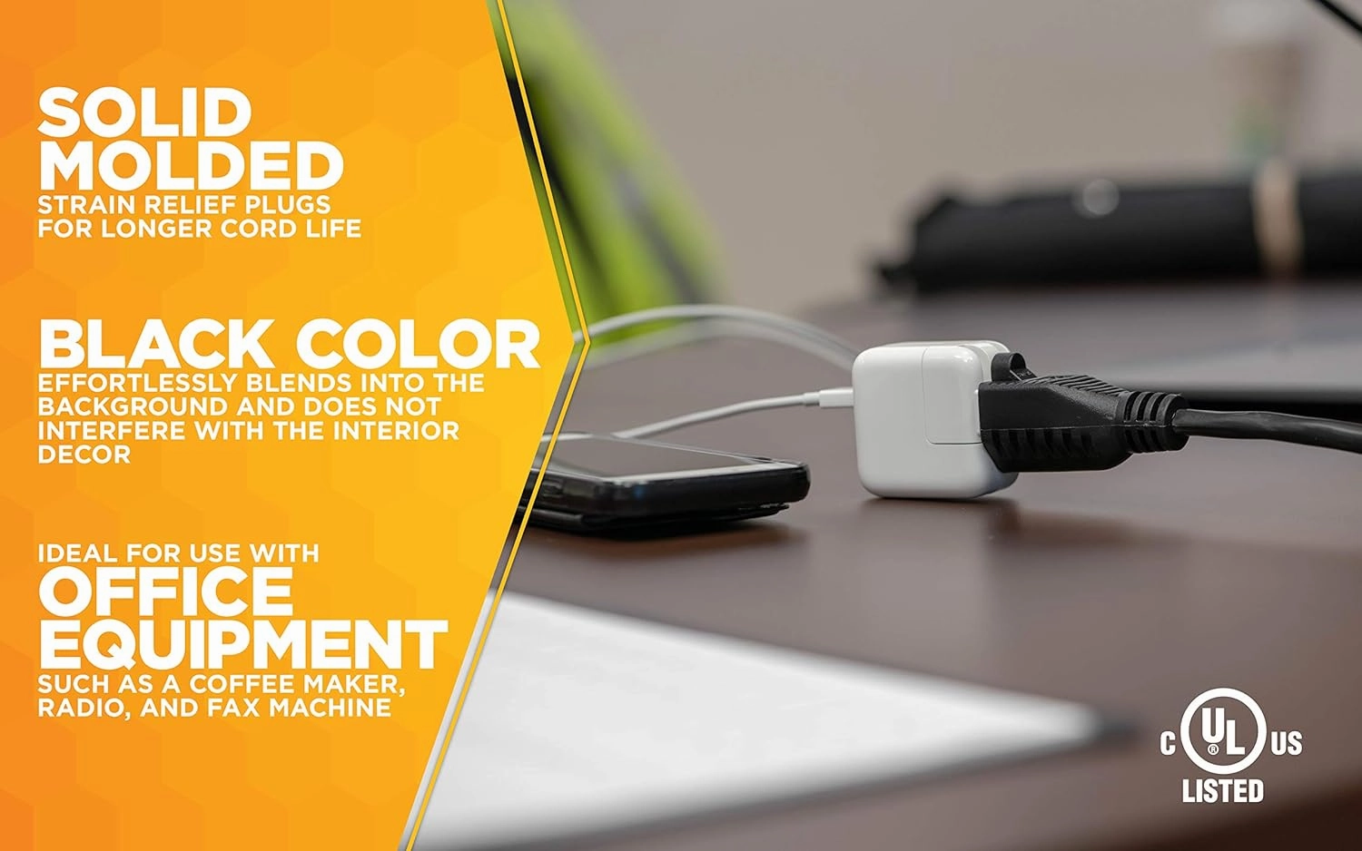 Woods Light Duty Extension Cord, 25Ft, 16 Gauge, 3 Conductor, Office Cord, SJTW, Black, 5601