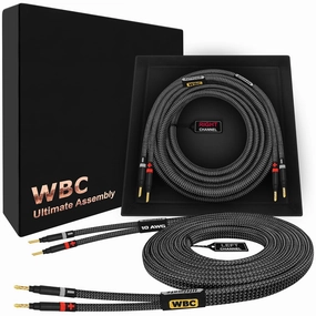 WORLDS BEST CABLES 10 Foot Ultimate - 10 AWG - Ultra-Pure OFC - Premium Audiophile HiFi Speaker Cable Pair with Eminence Gold Banana Plugs & Carbon Tweed Jacket speaker cable,audio wire,hi-fi speaker cord,
