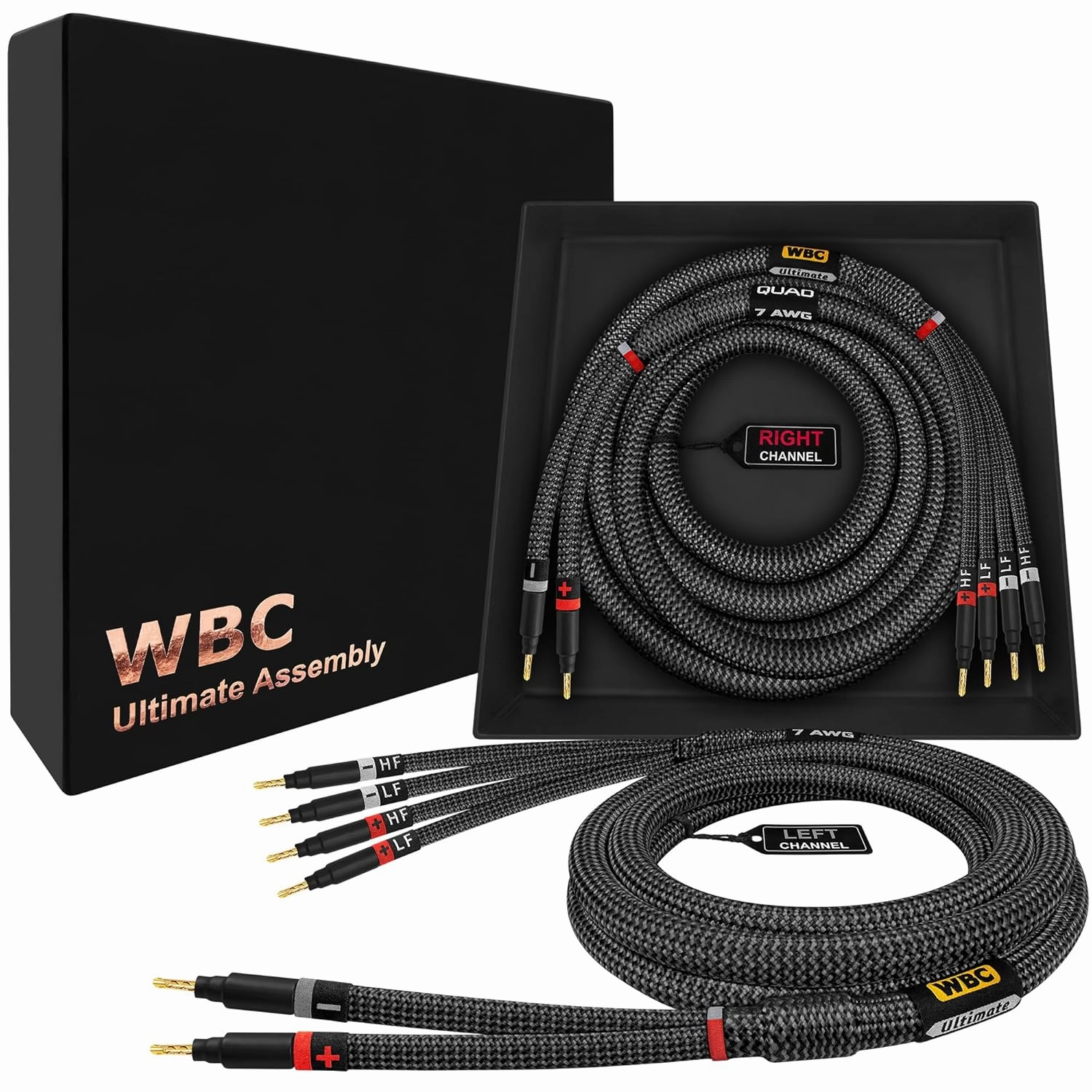 WORLDS BEST CABLES 25 Foot Ultimate - 7 AWG - Ultra-Pure OFC  Extra Premium Audiophile HiFi Bi-Wire Speaker Cable Pair with Eminence Gold Banana Plugs & Carbon Tweed Jacket speaker cable,audio wire,hi-fi speaker cord,