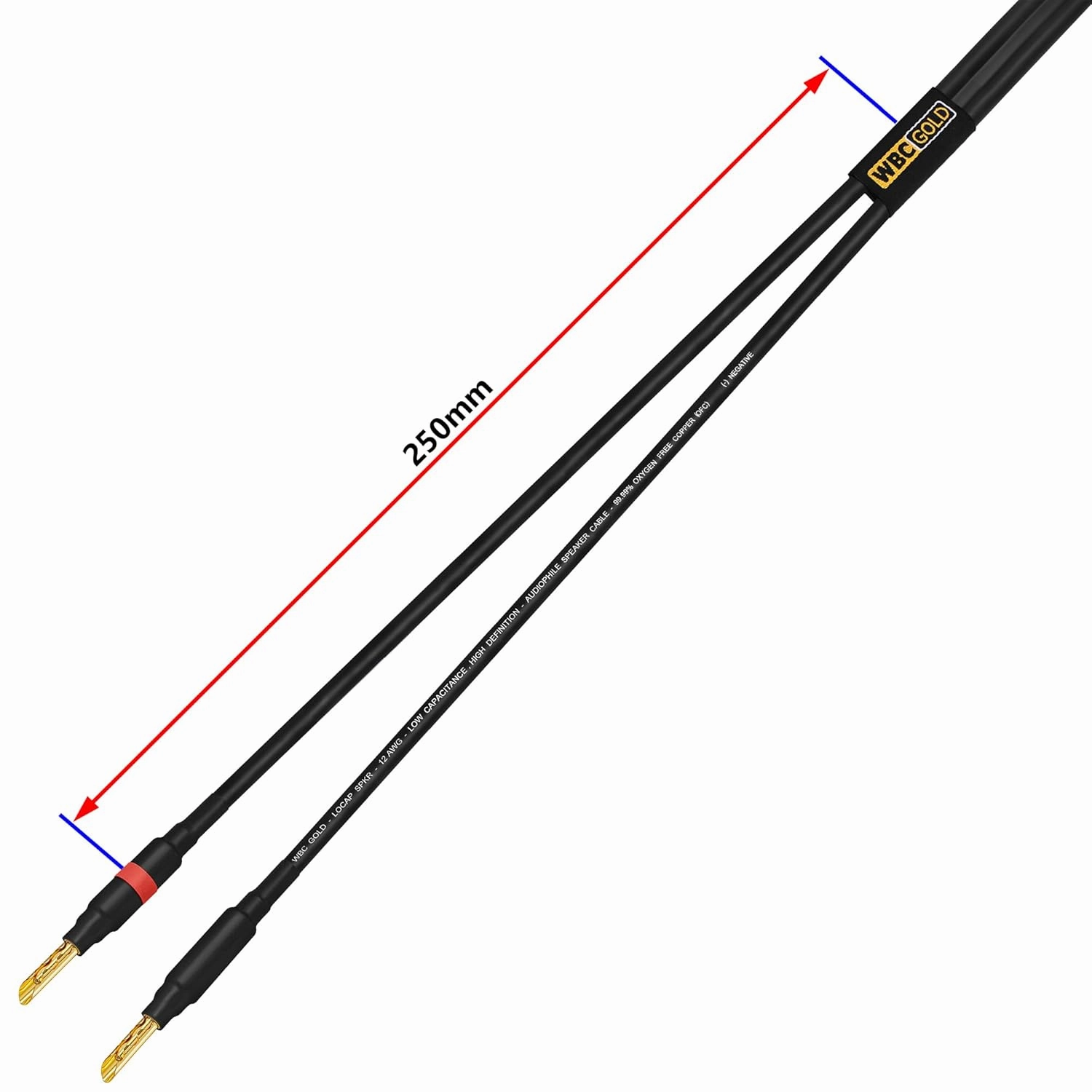 WORLDS BEST CABLES 4 Foot WBC-GOLD-LOCAP-SPKR-12 AWG - Low-Capacitance - Low-Inductance - High Purity OFC - Audiophile HiFi Speaker Cable Pair with Eminence Gold Banana Plugs