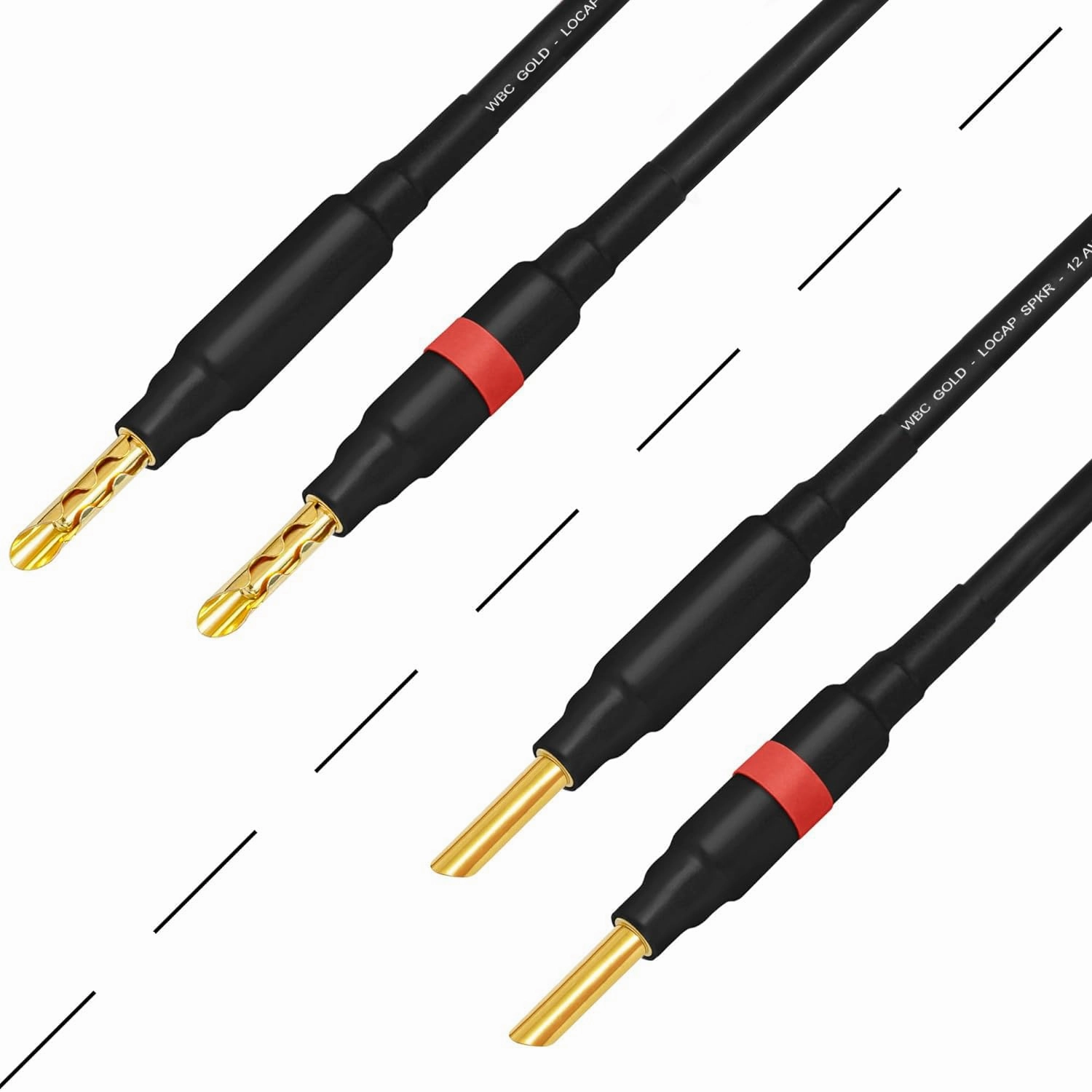 WORLDS BEST CABLES 4 Foot WBC-GOLD-LOCAP-SPKR-12 AWG - Low-Capacitance - Low-Inductance - High Purity OFC - Audiophile HiFi Speaker Cable Pair with Eminence Gold Banana Plugs