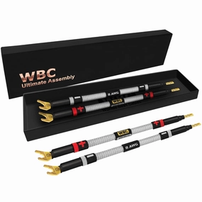 WORLDS BEST CABLES 4 Units - 6 Inch Ultimate - 8 AWG - Ultra-Pure OFC - Premium Audiophile HiFi Speaker Jumper Cables with Eminence Gold Banana & Spade Plugs & Silver Tweed Jacket speaker cable,audio wire,hi-fi speaker cord,