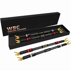 WORLDS BEST CABLES 4 Units - 6 Inch Ultimate - 8 AWG - Ultra-Pure OFC - Premium Audiophile HiFi Speaker Jumper Cables with Eminence Gold Spade Plugs & Carbon Tweed Jacket speaker cable,audio wire,hi-fi speaker cord,