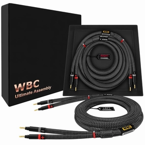 WORLDS BEST CABLES 8 Foot Ultimate - 7 AWG - Ultra-Pure OFC  Extra Premium Audiophile HiFi Speaker Cable Pair with Eminence Gold Banana Plugs & Carbon Tweed Jacket speaker cable,audio wire,hi-fi speaker cord,