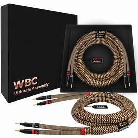 WORLDS BEST CABLES 8 Foot Ultimate - 7 AWG - Ultra-Pure OFC  Extra Premium Audiophile HiFi Speaker Cable Pair with Eminence Gold Banana Plugs & TnBrwn Tweed Jacket speaker cable,audio wire,hi-fi speaker cord,