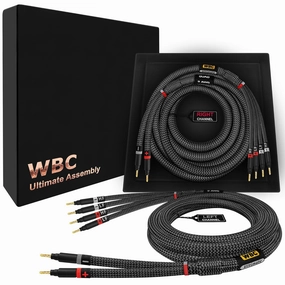 WORLDS BEST CABLES 8 Foot Ultimate - 9 AWG - Ultra-Pure OFC - Premium Audiophile HiFi Bi-Wire Speaker Cable Pair with Eminence Gold Banana Plugs & Carbon Tweed Jacket speaker cable,audio wire,hi-fi speaker cord,