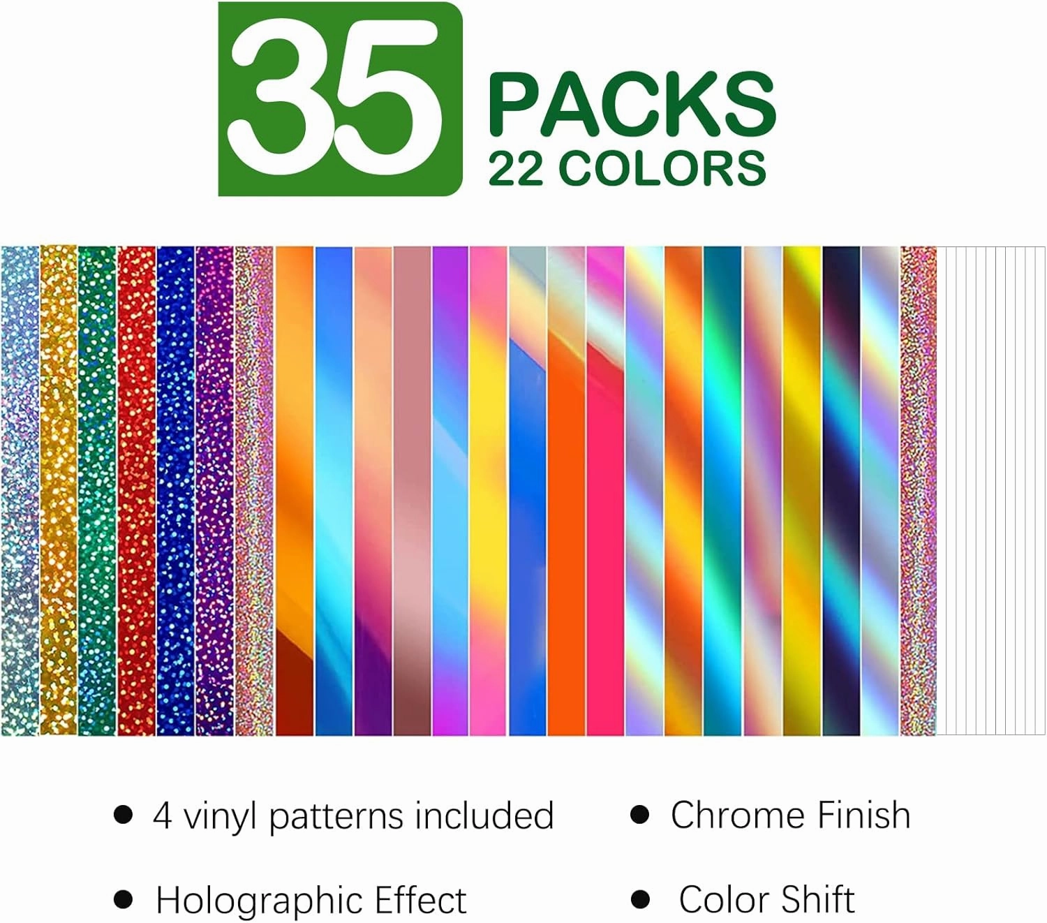 WRAPXPERT Holographic Permanent Vinyl Adhesive 35 Sheets Vinyl Bundle-24 Vinyl Sheets 12"x12" & 6 Grid Transfer Paper & 5 Vinyl Layer Ppaer Compatible with All Crafters