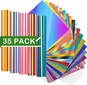 WRAPXPERT Holographic Permanent Vinyl Adhesive 35 Sheets Vinyl Bundle-24 Vinyl Sheets 12"x12" & 6 Grid Transfer Paper & 5 Vinyl Layer Ppaer Compatible with All Crafters vinyl accessories,turntable parts,record player tools,