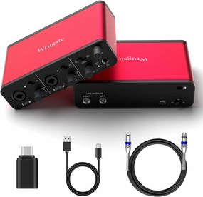 Wrugste USB Audio Interface  48V Phantom Power 24Bit/192kHz for Recording Podcasting and Streaming Ultra-low Latency Plug and Play Noise-Free XLR Audio Interafce for PC audio interface,USB interface,music recording input,