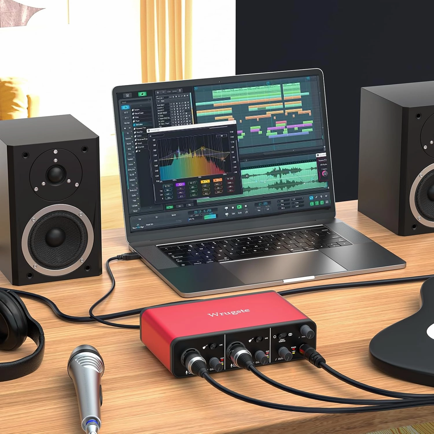 Wrugste USB Audio Interface  48V Phantom Power 24Bit/192kHz for Recording Podcasting and Streaming Ultra-low Latency Plug and Play Noise-Free XLR Audio Interafce for PC