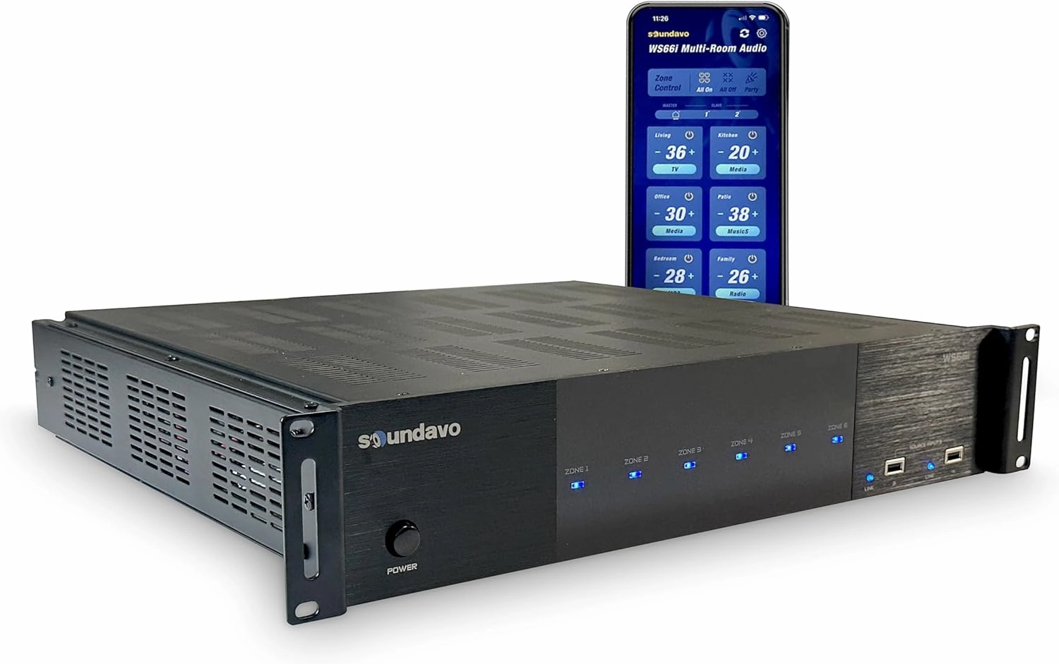 WS66i (AMP Only)- 6 Source x 6 Zone Multi-Room Audio Amplifier | Wirelessly App Controlled   2 Streamers | Compatible with Airplay, Spotify Connect, USB, DLNA wireless audio bridge,Bluetooth transmitter,WiFi audio link,