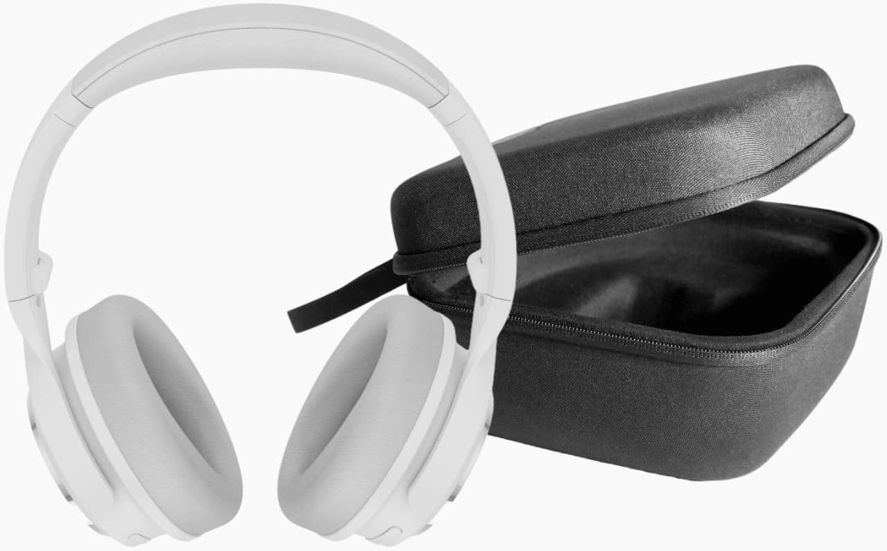 WYZE Noise Cancelling Headphones and Hard Case for Travel, Wireless Over The Ear Bluetooth Headphones with Active Noise Cancellation, Transparency Mode, Clear Voice Pick-up, Alexa Built-in, White noise cancelling headphones,ANC headphones,travel headphones