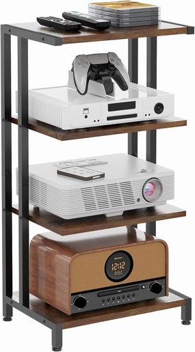 X-cosrack 4-Tier AV Media Stand Corner Shelf Wooden Corner Shelves Component Cabinet Stereo Audio Rack Stand Tower Perfect for DVD Players:Game Console:TV Box:Cable Box:Xbox:WiFi Router audio rack,hi-fi component stand,media shelf,