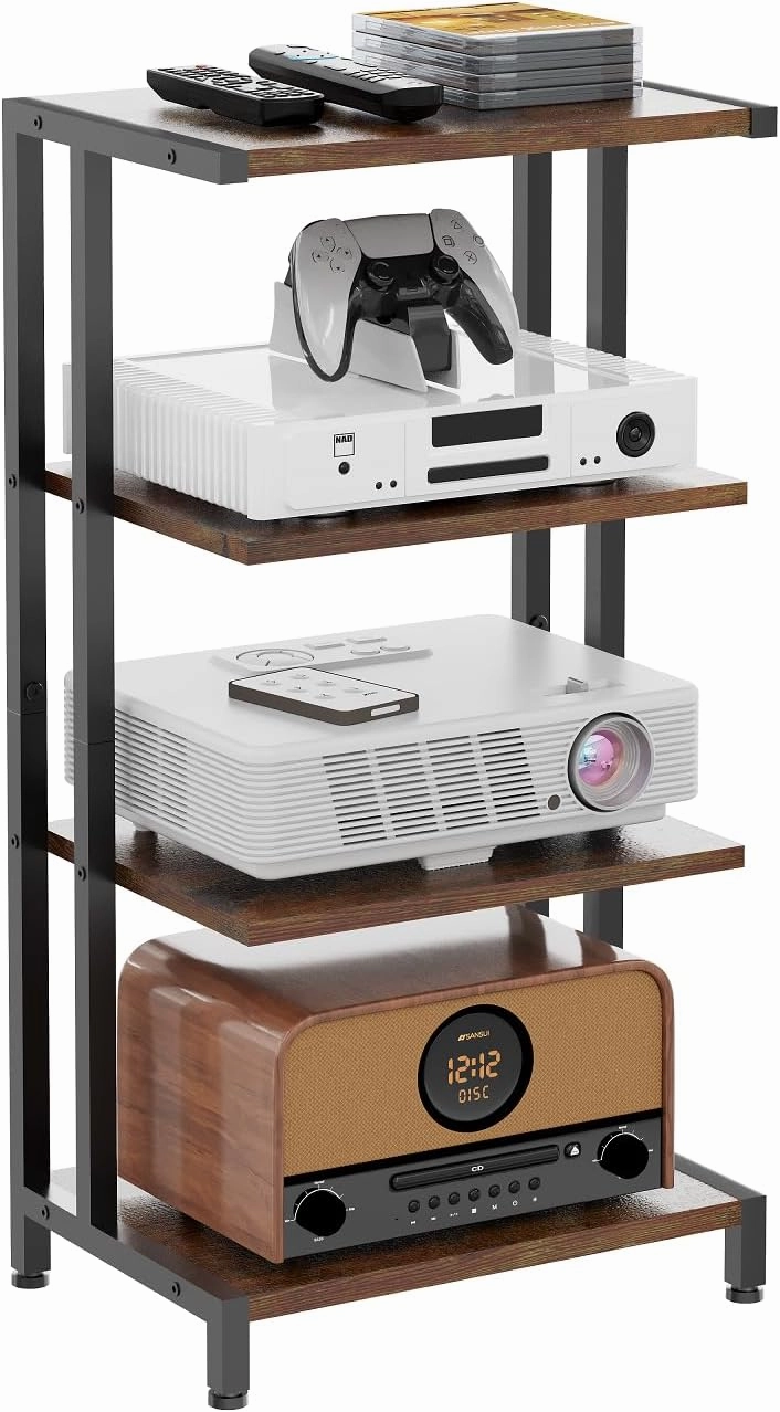 X-cosrack 4-Tier AV Media Stand Corner Shelf Wooden Corner Shelves Component Cabinet Stereo Audio Rack Stand Tower Perfect for DVD Players:Game Console:TV Box:Cable Box:Xbox:WiFi Router audio rack,hi-fi component stand,media shelf,
