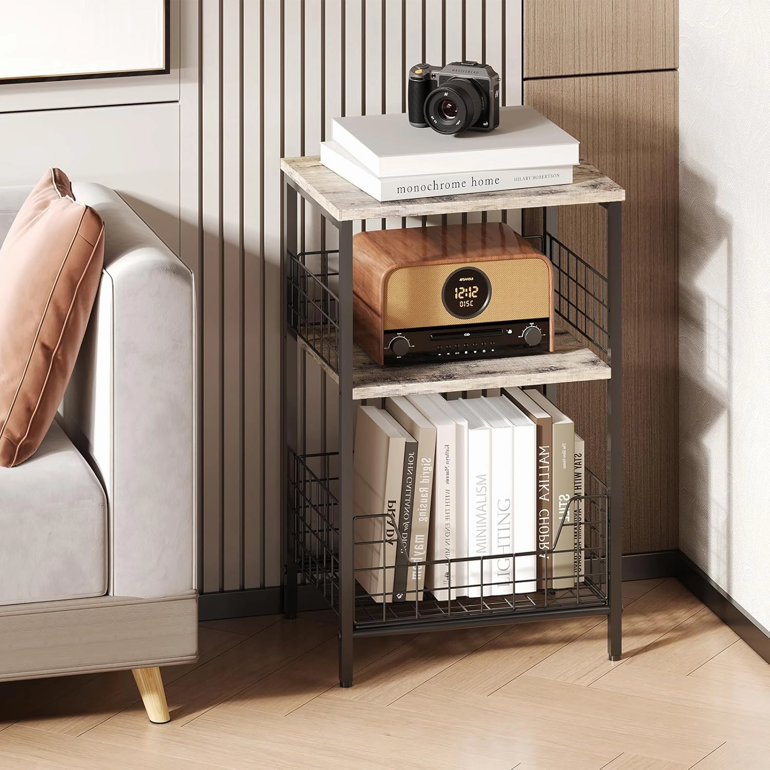 X-cosrack Side Table, Small End Table Record Player Stand with Storage, Vinyl Record Storage Night Stand for Living Room, Bedroom,Office(Patent Pending)(Brown&Black)