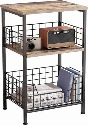 X-cosrack Side Table, Small End Table Record Player Stand with Storage, Vinyl Record Storage Night Stand for Living Room, Bedroom,Office(Patent Pending)(Brown&Black) vinyl storage,record holder,LP organizer,