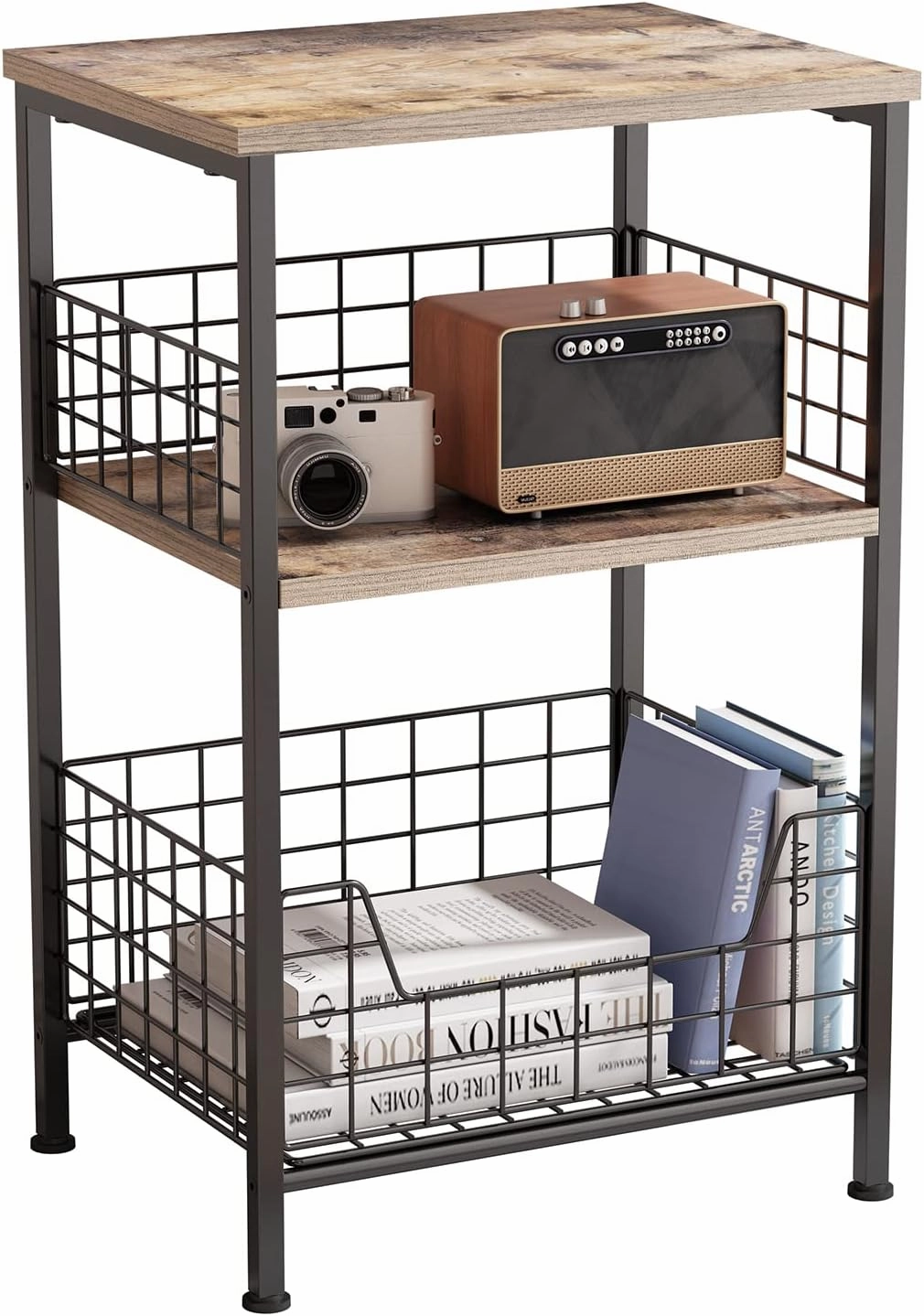 X-cosrack Side Table, Small End Table Record Player Stand with Storage, Vinyl Record Storage Night Stand for Living Room, Bedroom,Office(Patent Pending)(Brown&Black) vinyl storage,record holder,LP organizer,