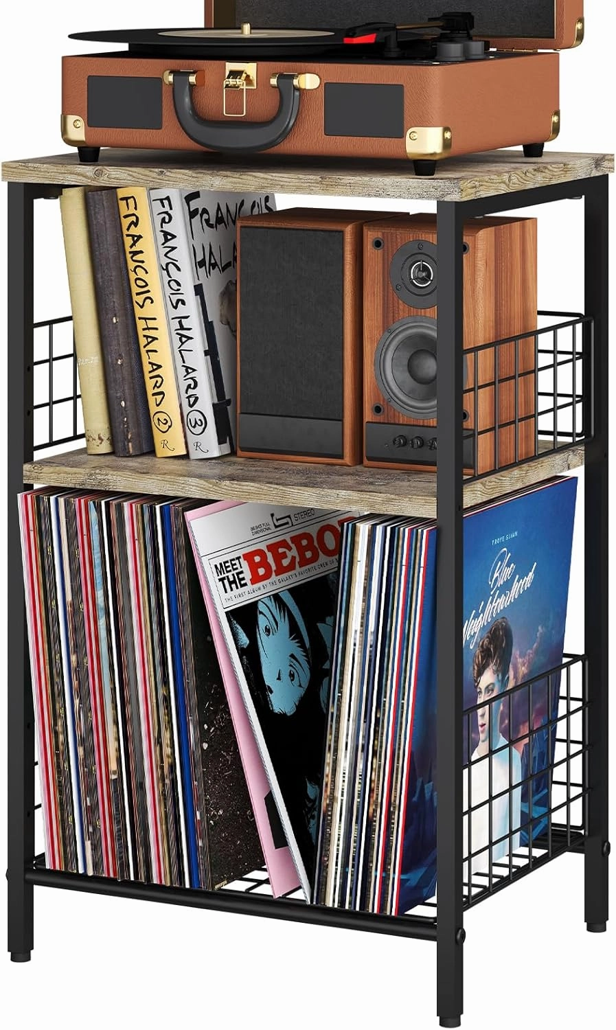 X-cosrack Side Table, Small End Table Record Player Stand with Storage, Vinyl Record Storage Night Stand for Living Room, Bedroom,Office(Patent Pending)(Brown&Black)