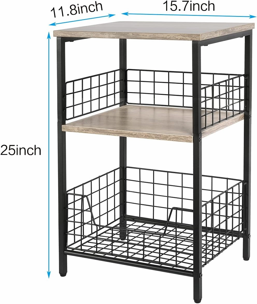 X-cosrack Side Table, Small End Table Record Player Stand with Storage, Vinyl Record Storage Night Stand for Living Room, Bedroom,Office(Patent Pending)(Greige & Black)