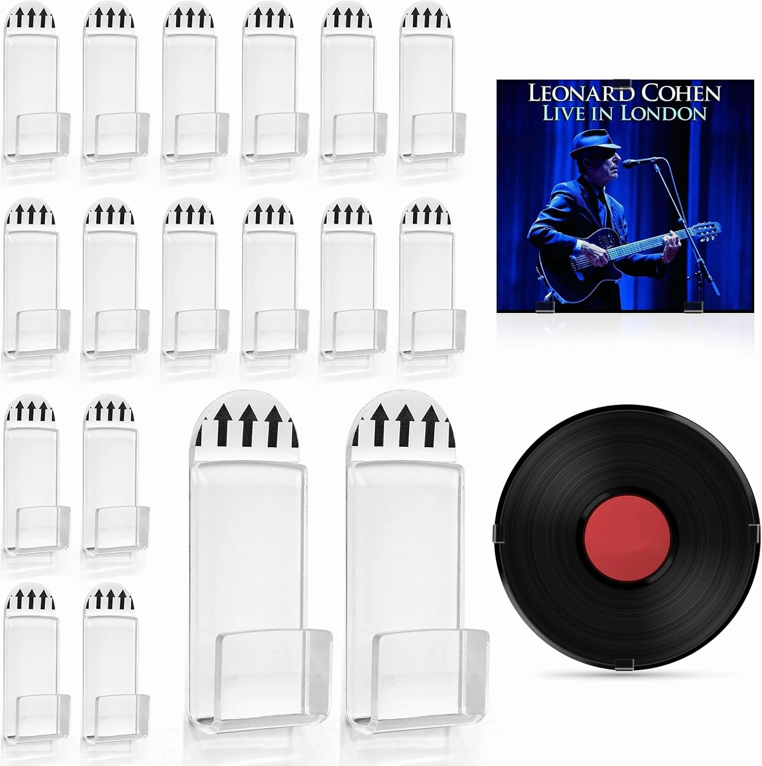 XANGNIER Vinyl Record Wall Mount Display Shelf No Drill,18 Pcs Self Adhesive Clear Acrylic Vinyl Record Album Wall Storage Hangers Holder for Bedroom Living Room Home Office Decoration-Single LP vinyl storage,record holder,LP organizer,