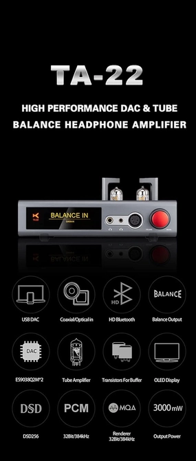 XDUOO TA-22 DAC&Tube Balance Headphone Amplifier ES9038Q2M*2 USB DSD256 32Bit/384kHz HD Bluetooth DAC Amp tube amplifier,valve amp,audiophile tube stereo,