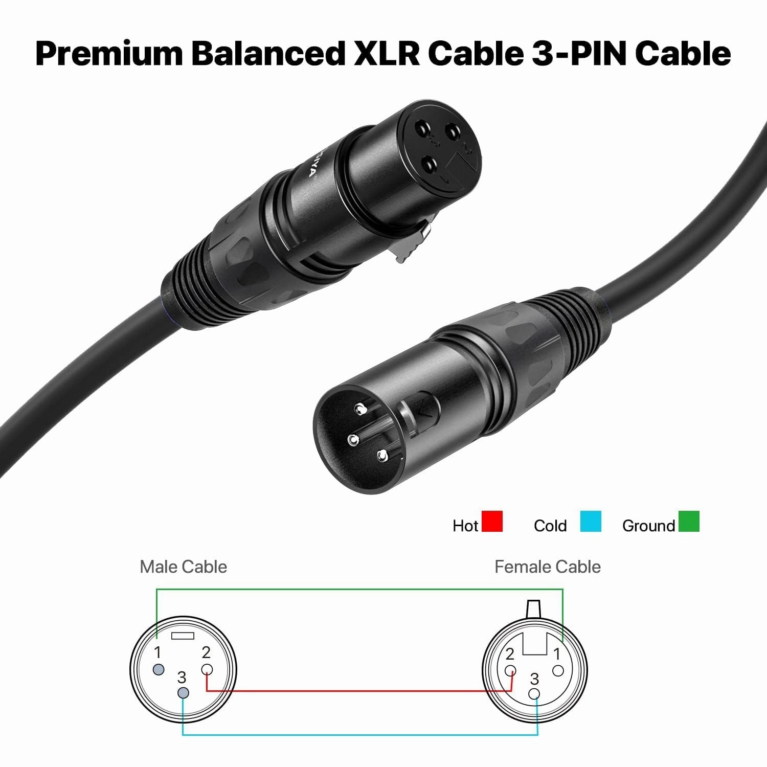 XLR Cable 6 Ft 4 Packs,Microphone Cables,Premium Balanced Microphone Mic Speaker Cable with 3-Pin XLR Male to Female DMX Cable,Black