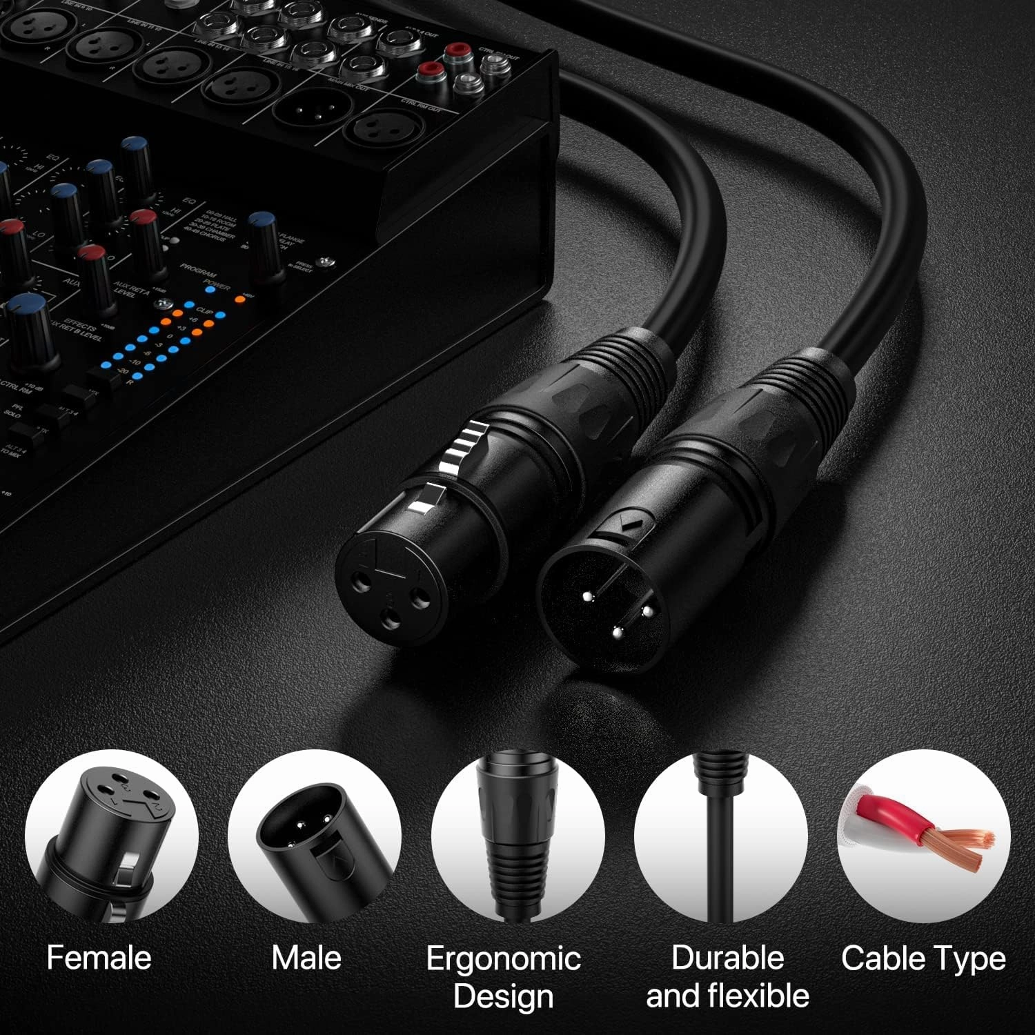 XLR Cable 6 Ft 4 Packs,Microphone Cables,Premium Balanced Microphone Mic Speaker Cable with 3-Pin XLR Male to Female DMX Cable,Black