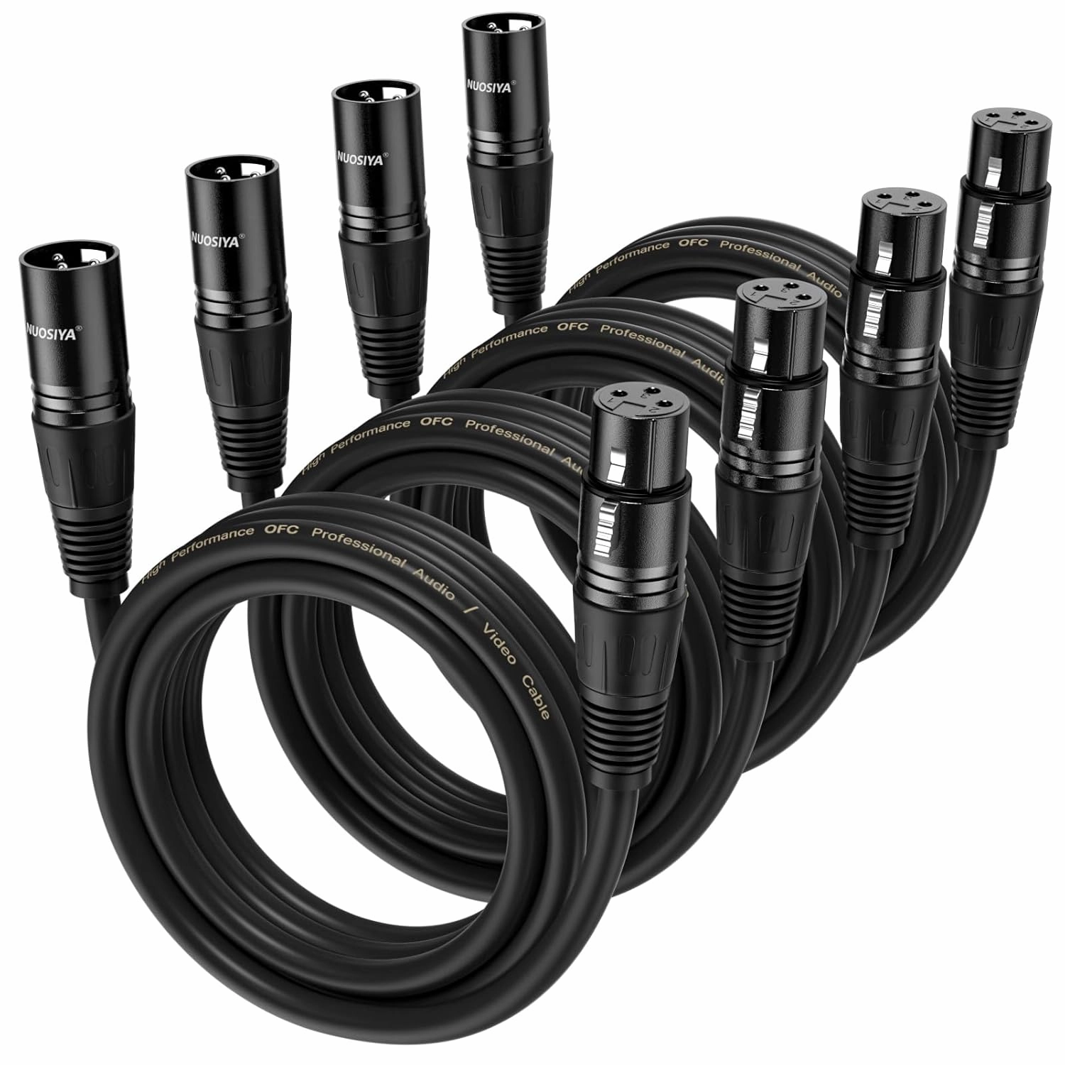 XLR Cable 6 Ft 4 Packs,Microphone Cables,Premium Balanced Microphone Mic Speaker Cable with 3-Pin XLR Male to Female DMX Cable,Black speaker cable,audio wire,hi-fi speaker cord,