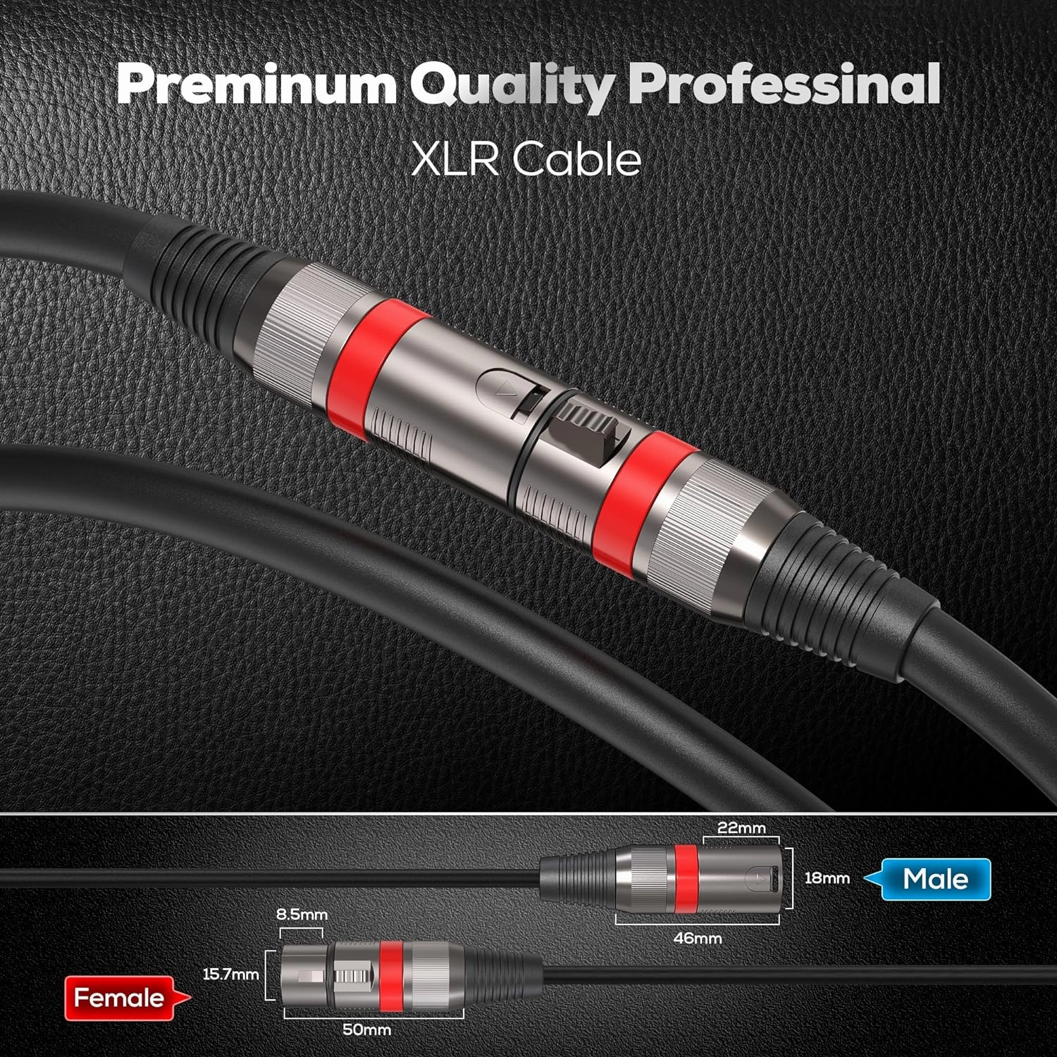 XLR Cables 50FT/16M 2 Packs, Premium Heavy Duty Balanced Microphone Cable with 3-Pin XLR Male to Female Microphone Cord Connector Compatible with Microphones,Mixer,Speaker Systems,Preamps and More