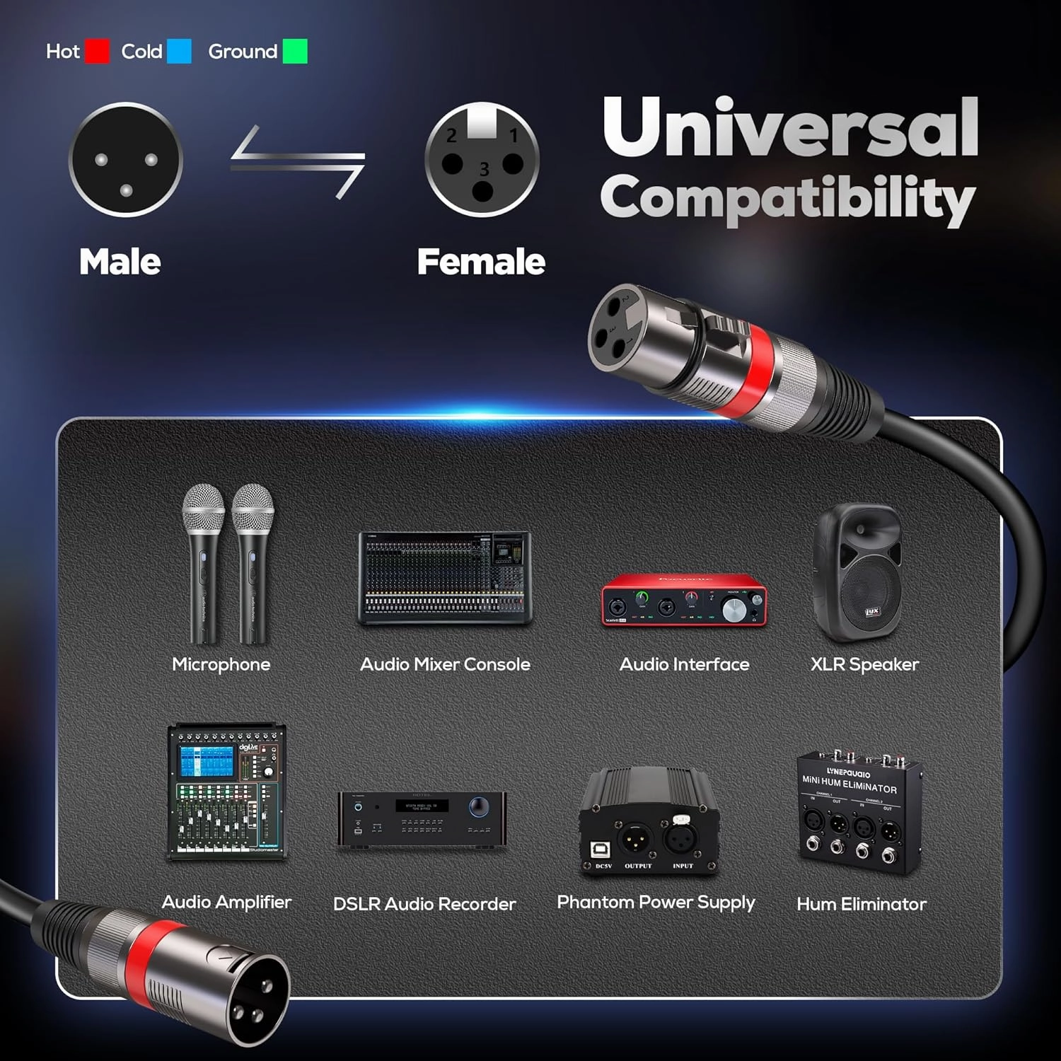 XLR Cables 50FT/16M 2 Packs, Premium Heavy Duty Balanced Microphone Cable with 3-Pin XLR Male to Female Microphone Cord Connector Compatible with Microphones,Mixer,Speaker Systems,Preamps and More