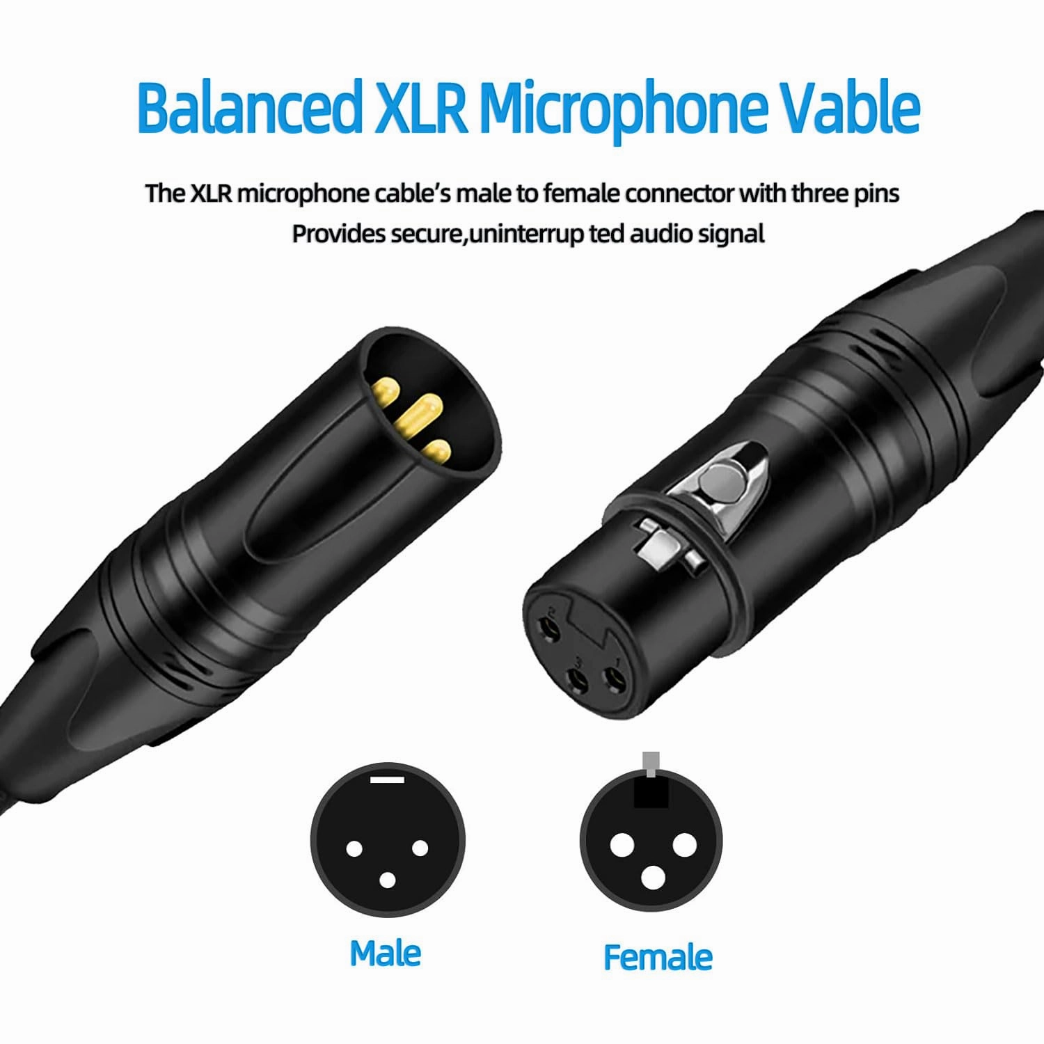 XLR Cables XlR to xlr Cable (10 Feet 2-Pack) Noise-Canceling Balanced Wire Connector, 3 Pin XLR Microphone Cables Oxygen-Free Copper (OFC) Male to Female Mic Cord for Speaker Mixer, Studio,Podcast