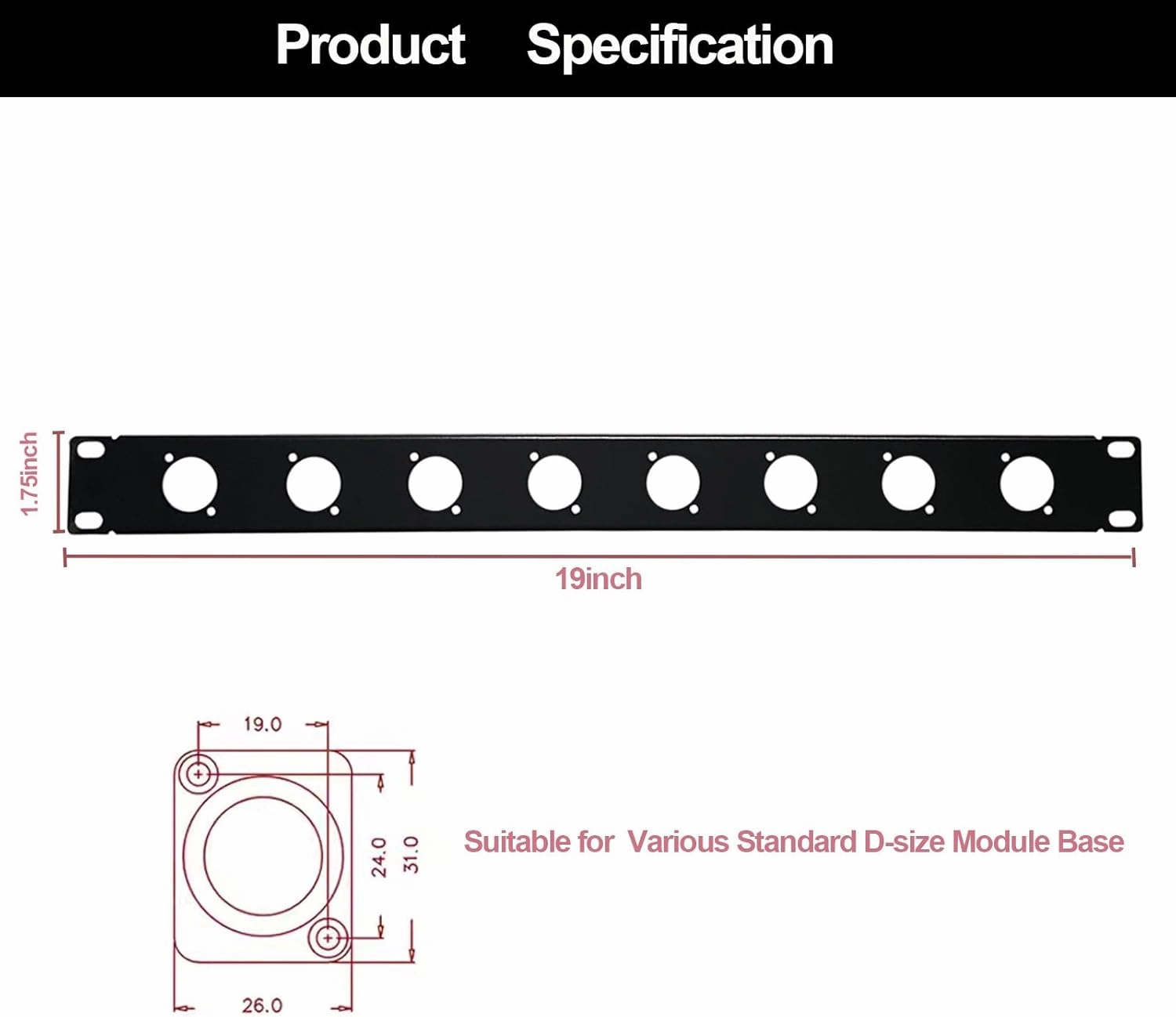 XLR HDMI Audio Rack Mount Panel, 1U D-Series Punched Metal HDMI Rack Mount Connectors for 19" Enclosure Server Computer Equipment Studio (8 Port, 1U)