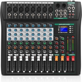 XTUGA Audio Mixer Sound Board Console 8 Channel for Recording Controller Audio Interface PC USB Bluetooth with Digital Effect 48V Phantom Power Input CT80 mixer console,audio mixing desk,DJ console,