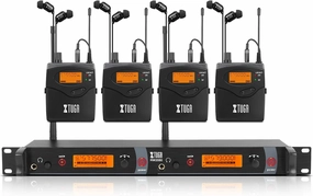 XTUGA RW2080 Wireless in Ear Monitor System 4 Bodypacks UHF IEM System, Dual Channel Mono Design Stage Monitors Earphone with 40 Frequencies, 300Ft for Band, Studio or Musicians, 902-928mhz in-ear monitors,hi-fi IEMs,studio earphones,