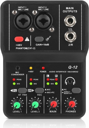 XTUGA USB Audio Interface for PC,Interface for Recording Music Computer Recording Audio Interface XLR with 3.55m Microphone Jack, USB Sound Card for Recording Studio, Ultra-low Latency Plug&Play, Q-12 audio interface,USB interface,music recording input