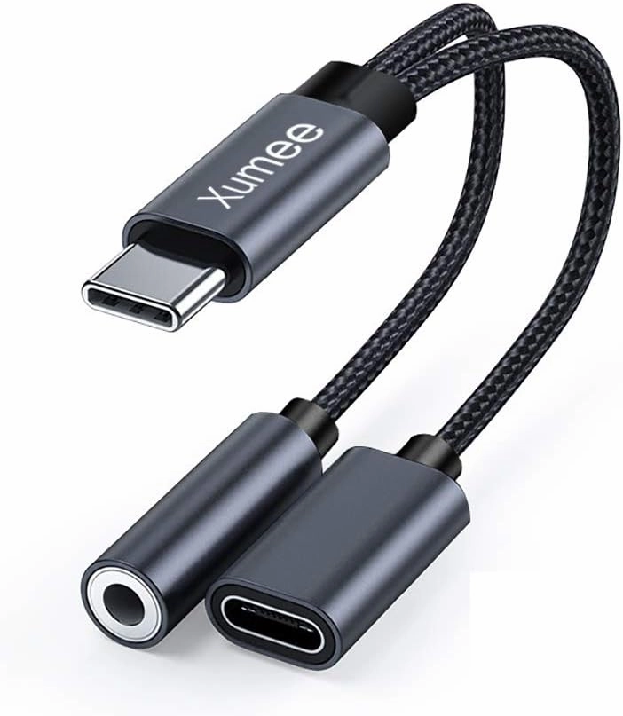 Xumee USB Type C to 3.5mm Headphone and Charger Adapter, 2-in-1 USB C to Aux Audio Jack Hi-Res DAC and Fast Charging Dongle Cable Compatible with iPhone 16/15 Pro Max,Galaxy S25 S24 Ultra (Grey) DAC,USB audio converter,digital to analog converter,