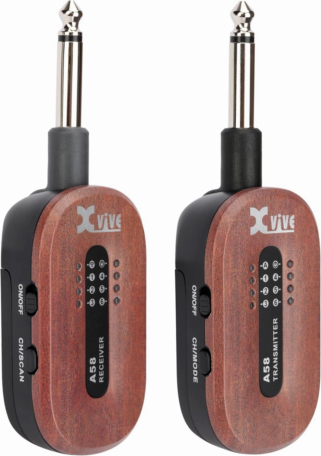 Xvive A58 Wireless Guitar System 5.8GHz Wireless Guitar Transmitter Receiver for Active or Passive Pickup Electric/Acoustic Bass Guitar, Mahogany