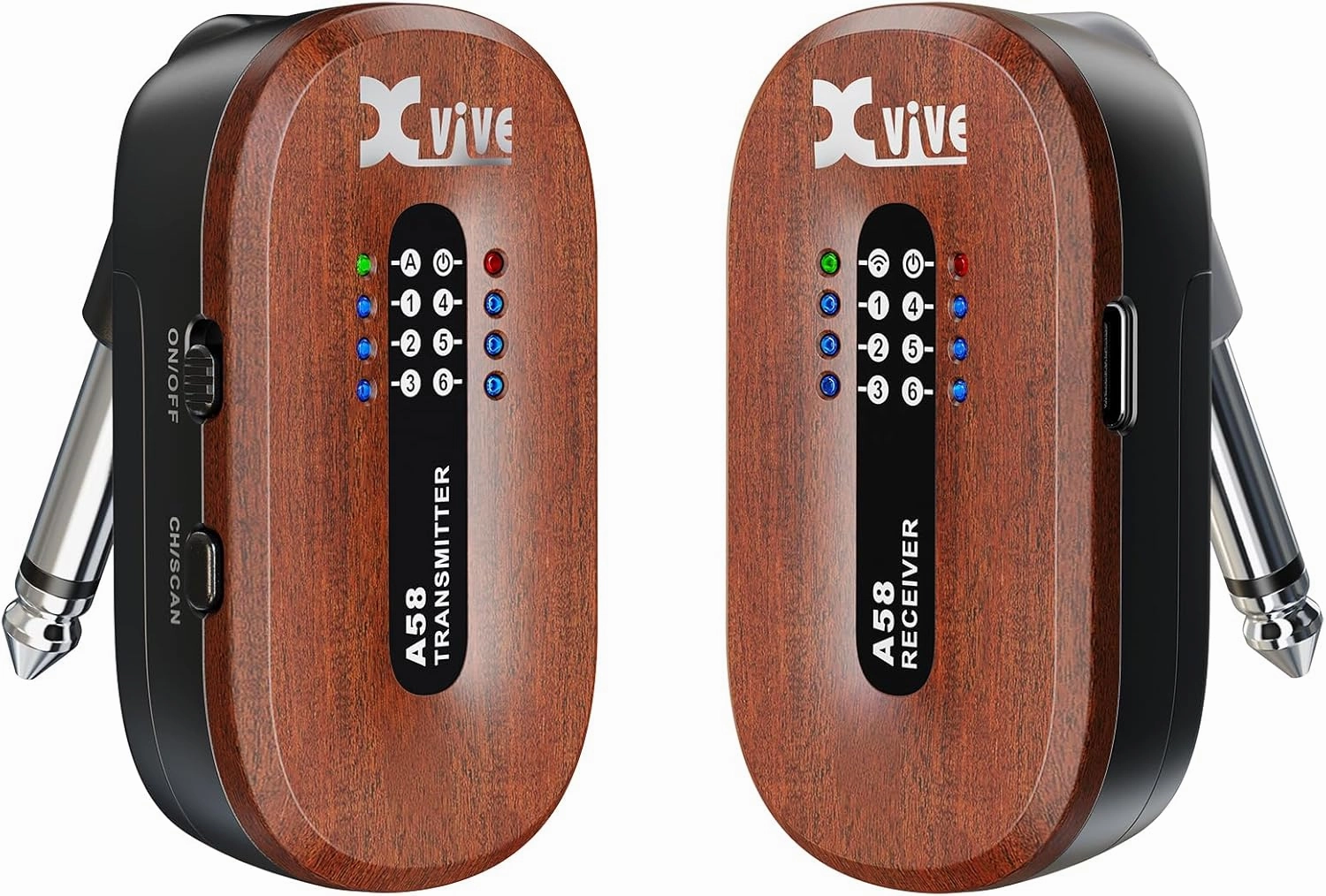 Xvive A58 Wireless Guitar System 5.8GHz Wireless Guitar Transmitter Receiver for Active or Passive Pickup Electric/Acoustic Bass Guitar, Mahogany wireless audio bridge,Bluetooth transmitter,WiFi audio link,