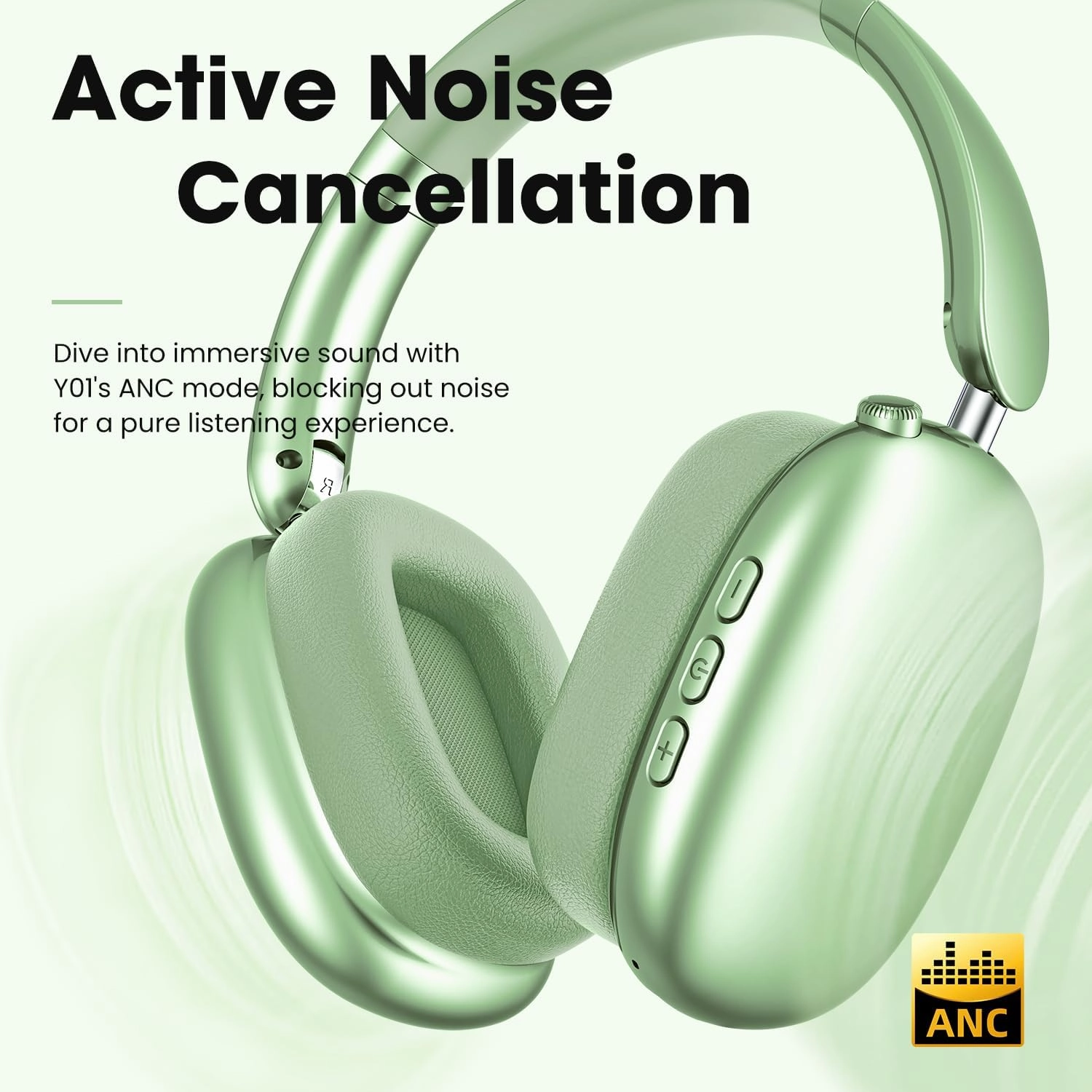 Y01 Wireless Over Ear Headphones, Noise Canceling Bluetooth 5.3 Headphones with Microphones,Hi-Res Audio,48H Playtime,Foldable,Breathable Soft Earpads for iOS/Android/Samsung/PC-Green