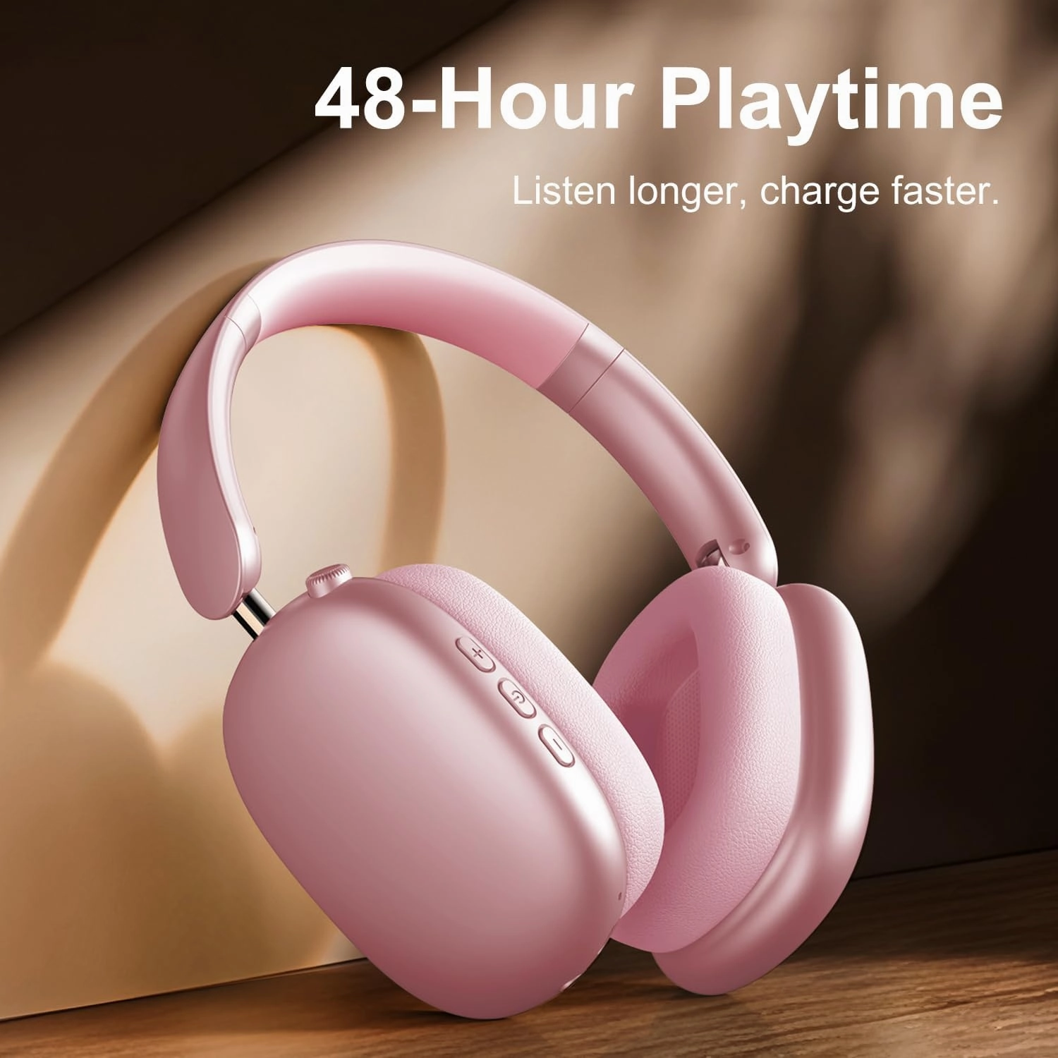 Y01 Wireless Over Ear Headphones, Noise Canceling Bluetooth 5.3 Headphones with Microphones,Hi-Res Audio,48H Playtime,Foldable,Breathable Soft Earpads for iOS/Android/Samsung/PC-Pink