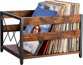 Y&M Vinyl Record Storage Crate, Wooden Storage Box, Classic Cube CD Albums Shelf Holder Organizer, Holds Up to 100  Records, Magazine Rack for Desktop, Home, Office, Brown vinyl storage,record holder,LP organizer,