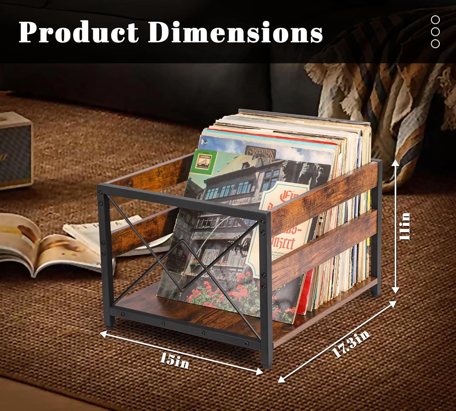 Y&M Vinyl Record Storage Crate, Wooden Storage Box, Classic Cube CD Albums Shelf Holder Organizer, Holds Up to 100  Records, Magazine Rack for Desktop, Home, Office, Brown