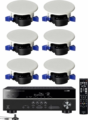 Yamaha 5.1-Channel Wireless Bluetooth 4K A/V Home Theater Receiver   Yamaha Easy-to-Install Natural Sound Moisture Resistant 6.5" High Performance in-Ceiling Speakers (Set of 6) surround sound system,cinema audio kit,5.1 surround package,