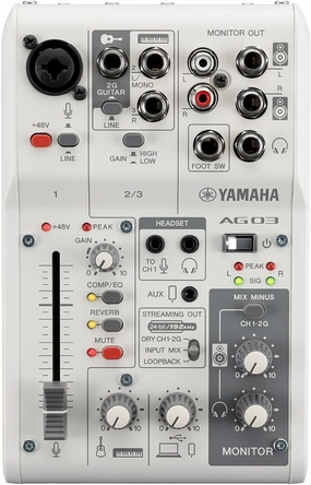 Yamaha AG03MK2 White 6-Channel Live Streaming Loopback Mixer/USB Interface with Steinberg Software Suite audio interface,USB interface,music recording input,