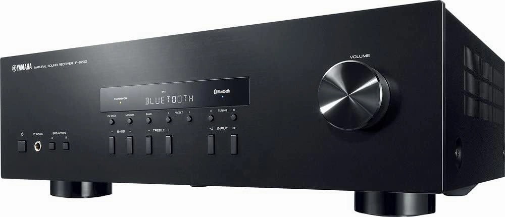 Yamaha R-S202 Stereo Receiver with Built-In Bluetooth Connectivity, Up to 100W Per Channel at 8 Ohms, 4 x RCA-In, 1 x RCA-Out, Front Panel 1/4" Headphone Output (Black) (Renewed)