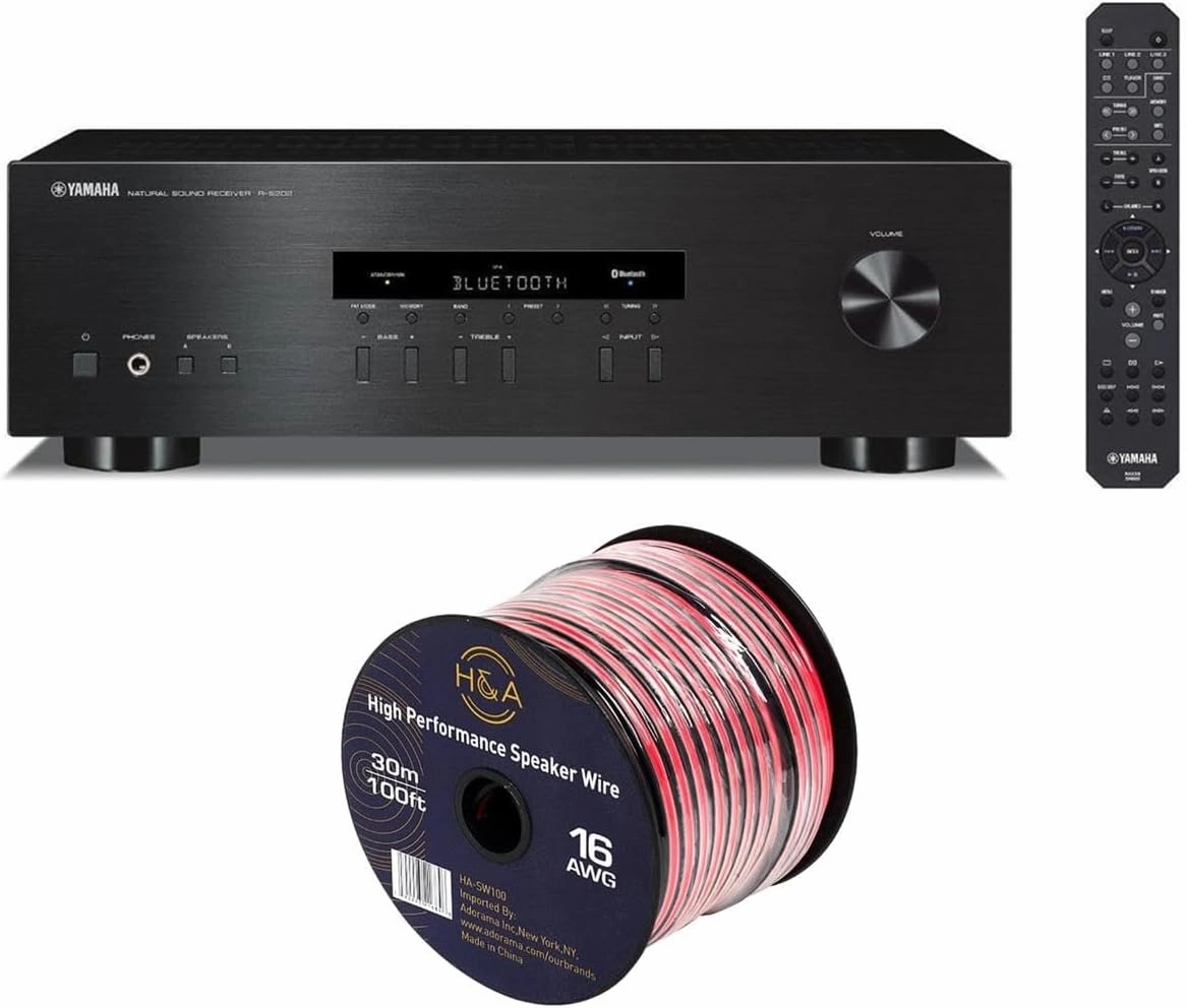 YAMAHA R-S202BL Stereo Receiver with Bluetooth   H&A 16 AWG Speaker Wire Cable (100' Spool) AV receiver,surround receiver,home theater amplifier,