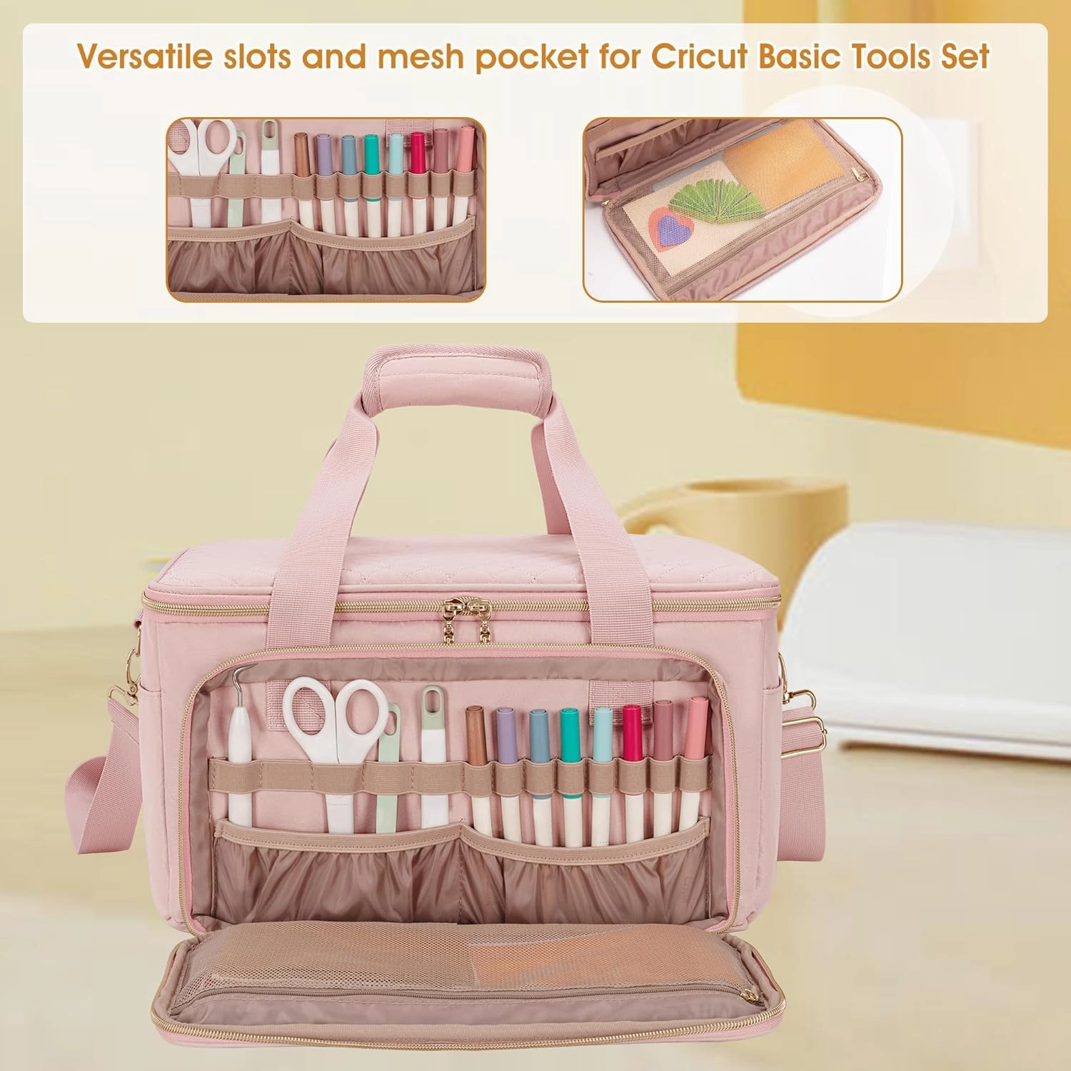 YARWO Carrying Bag Compatible with Cricut Joy Xtra Smart Cutting Machine, Portable Craft Travel Case Fit for Cricut Joy Xtra, Cricut Mat 8.5"x12, Vinyl, Scrapbook Tool Accessories,Dusty Rose(Patented)